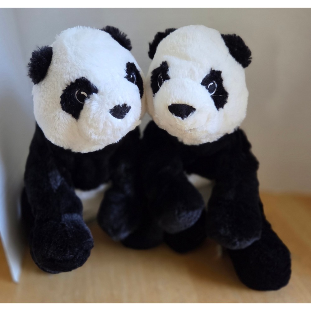 Lot of 2 IKEA KRAMIG Panda Plush Bear Stuffed Animal Soft Toy Black White WT